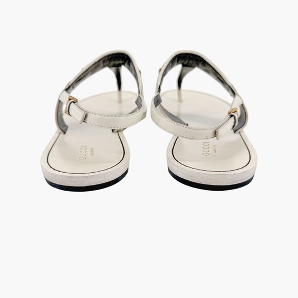 Gucci Jakarta GG T-Strap Flat Sandals Size 39.5 US 9.5 White Interlock Thong - Picture 7 of 14